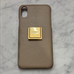 Saint Laurent Taupe Leather iPhone Case with Gold Logo Plate